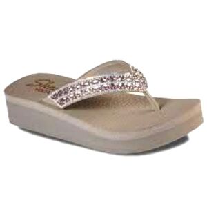 Skechers Cali Yoga Foam Rhinestone Wedge Flip Flops Sandals 9
